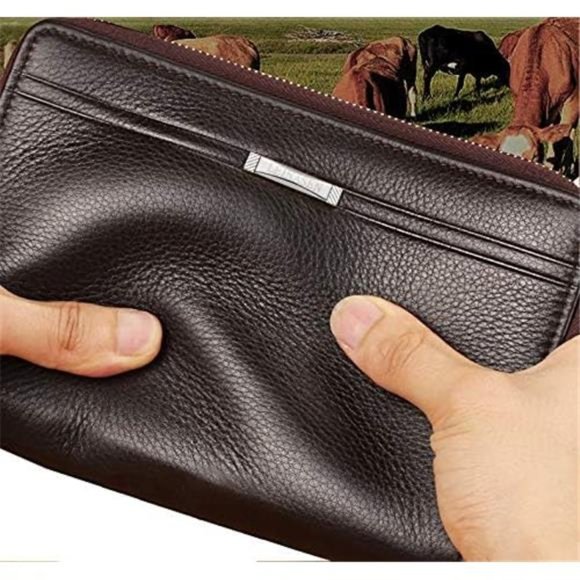 Mens Wallet Long Purse Leather Clutch Brown - Picture 6 of 6